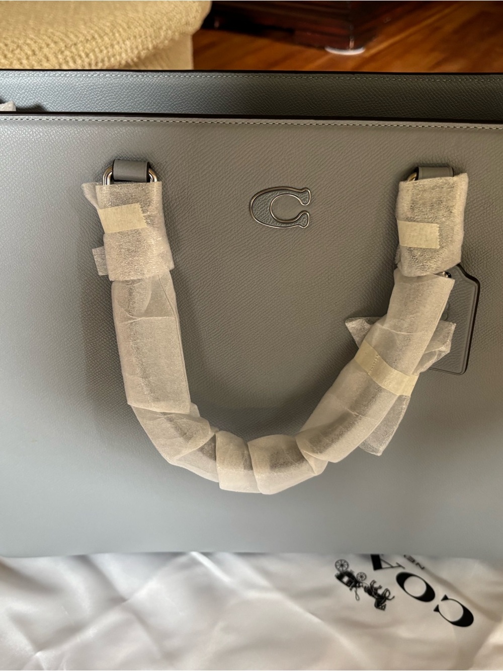 Coach Tote Grey Blue Leather, NWT, 2 Straps & Dust Bag